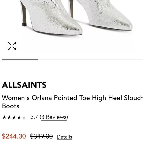 ALLSAINTS Pointed Metallic Heeled Boots - Picture 2 of 9